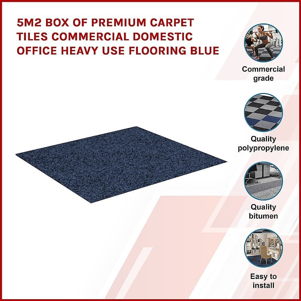 5m2 Box of Premium Carpet Tiles Commercial Domestic Office Heavy Use Flooring Blue - V63-826041 5m2 Box of Premium Carpet Tiles Commercial Domestic Office Heavy Use Flooring Blue - Image 3