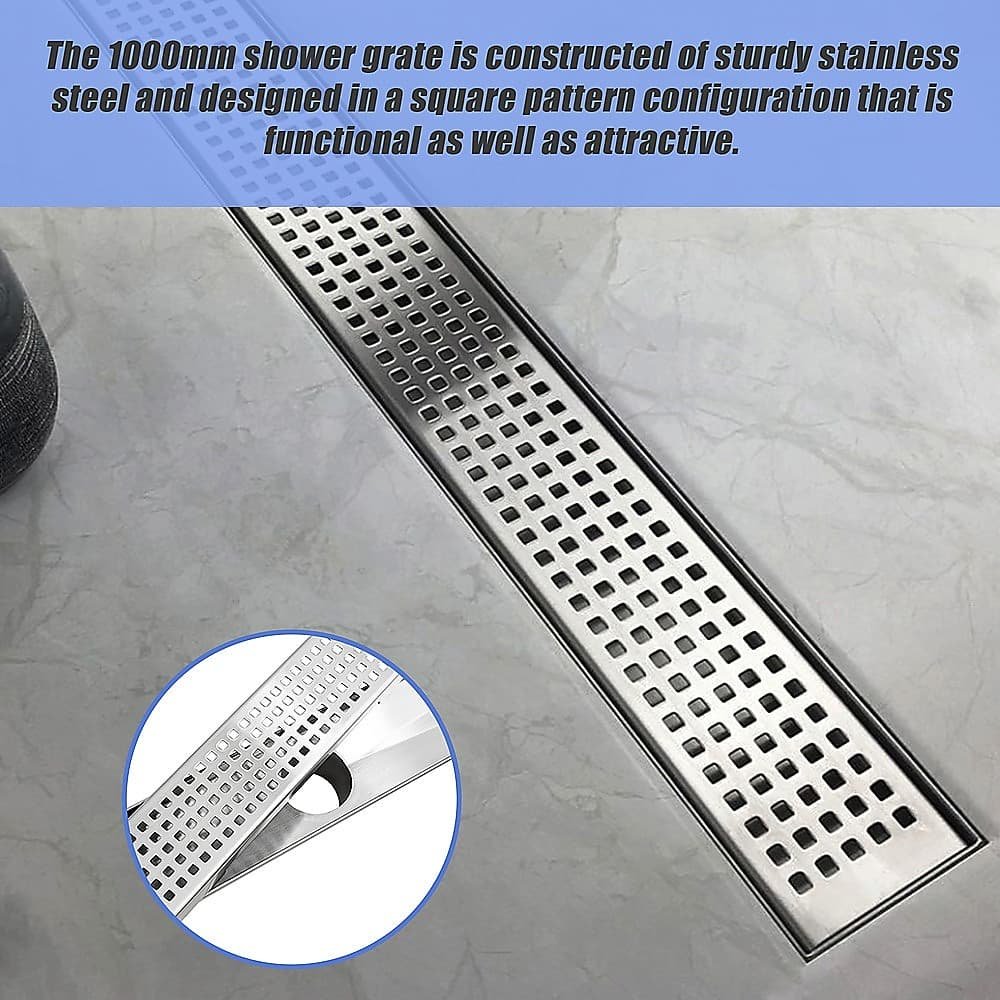 1000mm Bathroom Shower Stainless Steel Grate Drain w/Centre outlet Floor Waste Square Pattern - V63-832821 1000mm Bathroom Shower Stainless Steel Grate Drain w/Centre outlet Floor Waste Square Pattern - Image 5
