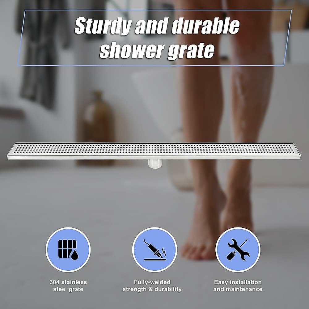 1000mm Bathroom Shower Stainless Steel Grate Drain w/Centre outlet Floor Waste Square Pattern - V63-832821 1000mm Bathroom Shower Stainless Steel Grate Drain w/Centre outlet Floor Waste Square Pattern - Image 6