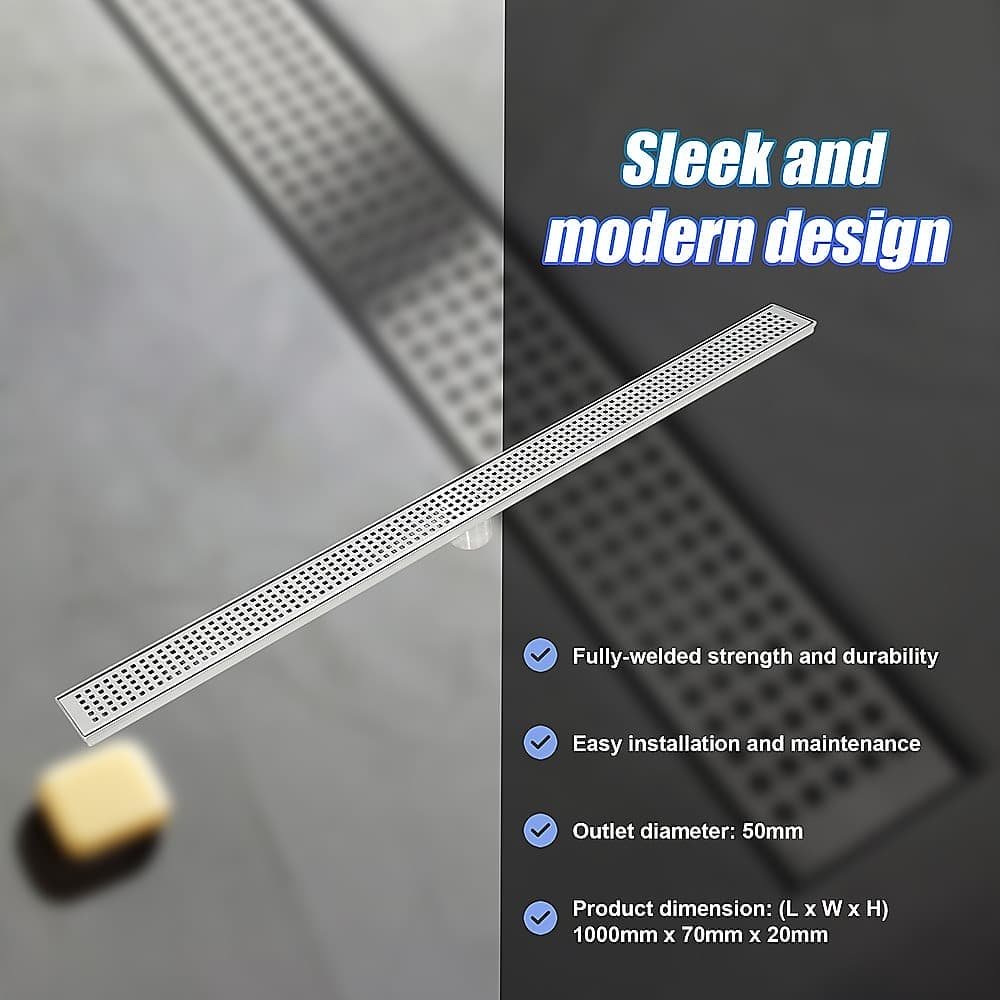 1000mm Bathroom Shower Stainless Steel Grate Drain w/Centre outlet Floor Waste Square Pattern - V63-832821 1000mm Bathroom Shower Stainless Steel Grate Drain w/Centre outlet Floor Waste Square Pattern - Image 8