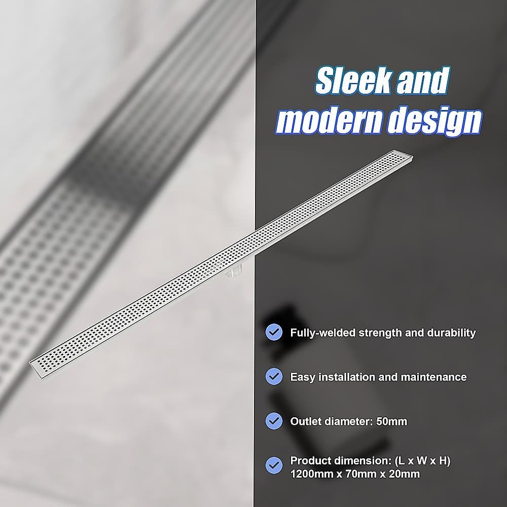 1200mm Bathroom Shower Stainless Steel Grate Drain w/Centre outlet Floor Waste Square Pattern - V63-832831 1200mm Bathroom Shower Stainless Steel Grate Drain w/Centre outlet Floor Waste Square Pattern - Image 10