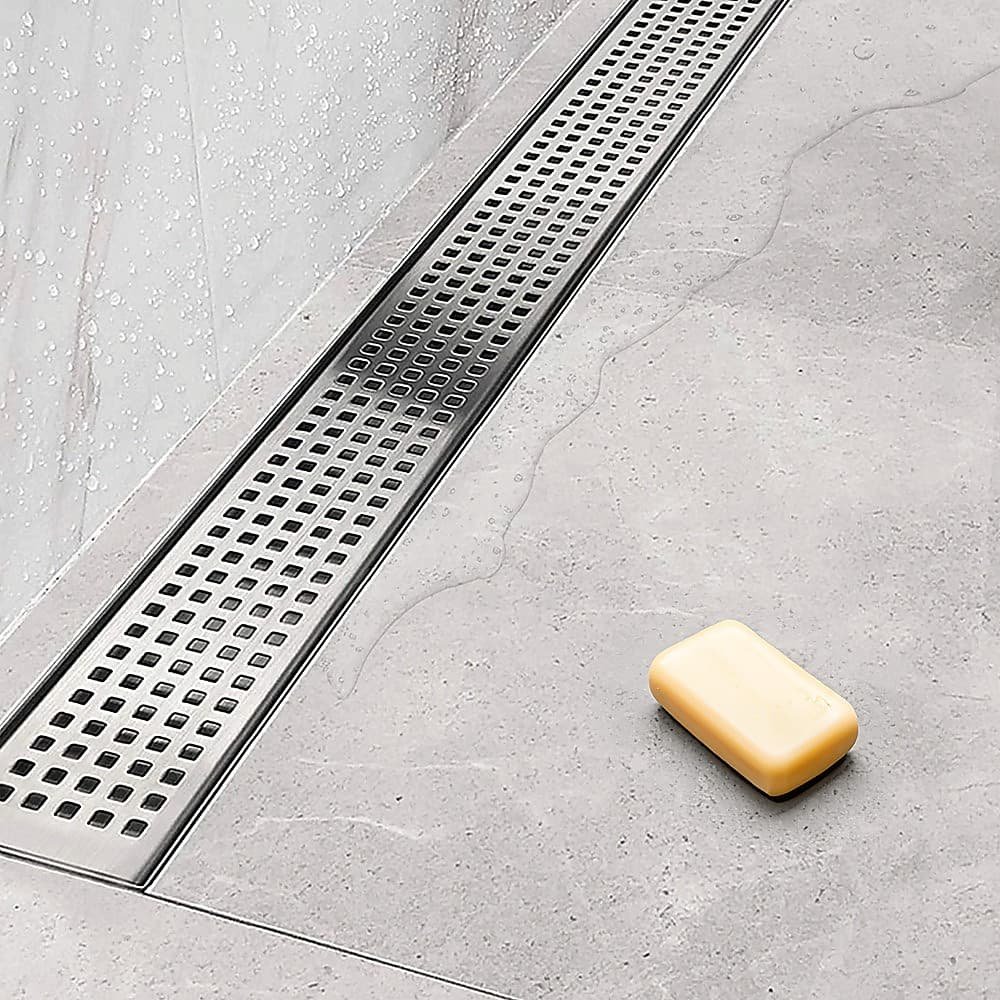 1200mm Bathroom Shower Stainless Steel Grate Drain w/Centre outlet Floor Waste Square Pattern - V63-832831 1200mm Bathroom Shower Stainless Steel Grate Drain w/Centre outlet Floor Waste Square Pattern - Image 2
