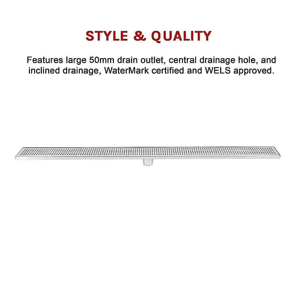 1200mm Bathroom Shower Stainless Steel Grate Drain w/Centre outlet Floor Waste Square Pattern - V63-832831 1200mm Bathroom Shower Stainless Steel Grate Drain w/Centre outlet Floor Waste Square Pattern - Image 11