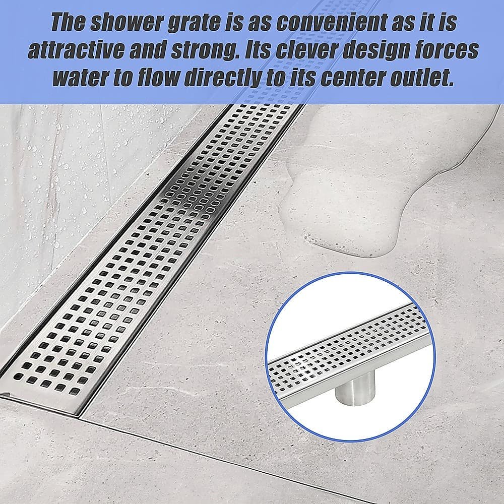 1200mm Bathroom Shower Stainless Steel Grate Drain w/Centre outlet Floor Waste Square Pattern - V63-832831 1200mm Bathroom Shower Stainless Steel Grate Drain w/Centre outlet Floor Waste Square Pattern - Image 6