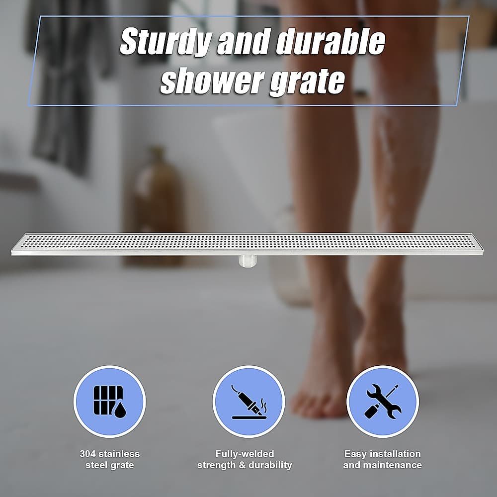 1200mm Bathroom Shower Stainless Steel Grate Drain w/Centre outlet Floor Waste Square Pattern - V63-832831 1200mm Bathroom Shower Stainless Steel Grate Drain w/Centre outlet Floor Waste Square Pattern - Image 5