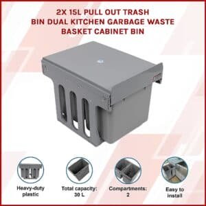 2x 15L Pull Out Trash Bin Dual Kitchen Garbage Waste Basket Cabinet Bin - V63-832841