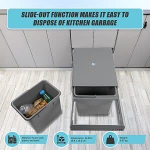 2x 15L Pull Out Trash Bin Dual Kitchen Garbage Waste Basket Cabinet Bin - V63-832841