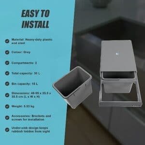 2x 15L Pull Out Trash Bin Dual Kitchen Garbage Waste Basket Cabinet Bin - V63-832841