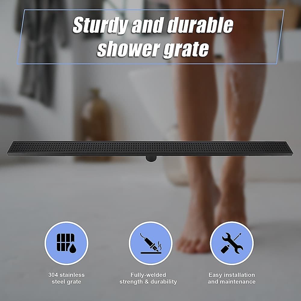 1200mm Bathroom Shower Black Grate Drain w/Centre outlet Floor Waste Square Pattern - V63-832941 1200mm Bathroom Shower Black Grate Drain w/Centre outlet Floor Waste Square Pattern - Image 5