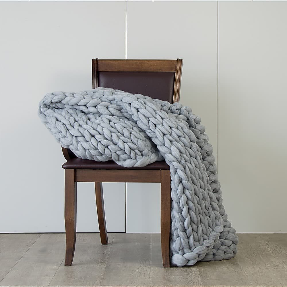 Hand Knitted Chunky Blanket Thick Acrylic Yarn Blanket Home Decor Throw Rug - Grey - V63-834771 Hand Knitted Chunky Blanket Thick Acrylic Yarn Blanket Home Decor Throw Rug - Grey - Image 4