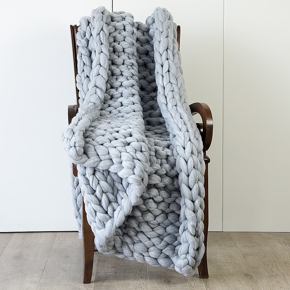 Hand Knitted Chunky Blanket Thick Acrylic Yarn Blanket Home Decor Throw Rug - Grey - V63-834771 Hand Knitted Chunky Blanket Thick Acrylic Yarn Blanket Home Decor Throw Rug - Grey - Image 5