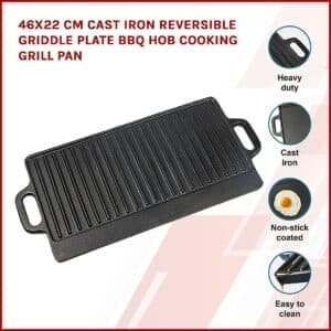 46x22 cm Cast Iron Reversible Griddle Plate BBQ Hob Cooking Grill Pan - V63-835341