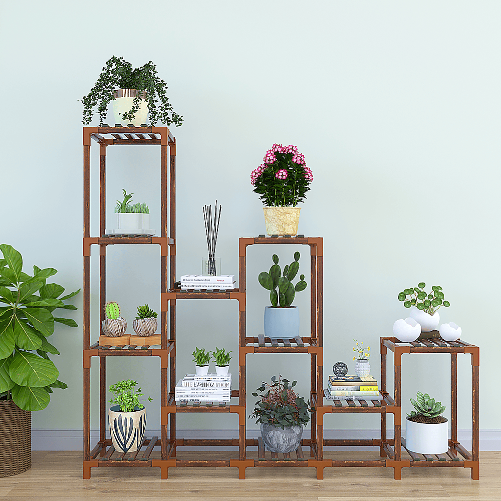 Indoor Outdoor Garden Plant Stand Planter Flower Pot Shelf Wooden Shelving - 12 Shelves - V63-836011 Indoor Outdoor Garden Plant Stand Planter Flower Pot Shelf Wooden Shelving - 12 Shelves - Image 2