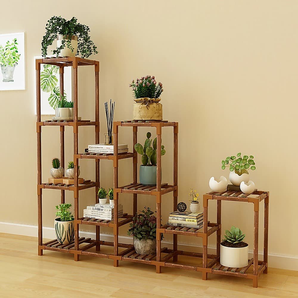 Indoor Outdoor Garden Plant Stand Planter Flower Pot Shelf Wooden Shelving - 12 Shelves - V63-836011 Indoor Outdoor Garden Plant Stand Planter Flower Pot Shelf Wooden Shelving - 12 Shelves - Image 5