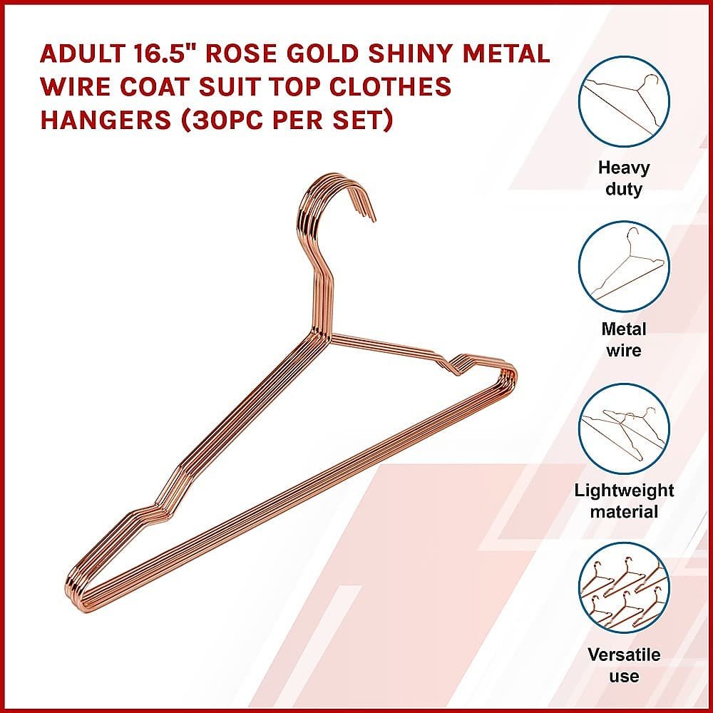 Adult 16.5" Rose Gold Shiny Metal Wire Coat Suit Top Clothes Hangers (30pc per set) - V63-836131 Adult 16.5" Rose Gold Shiny Metal Wire Coat Suit Top Clothes Hangers (30pc per set) - Image 3