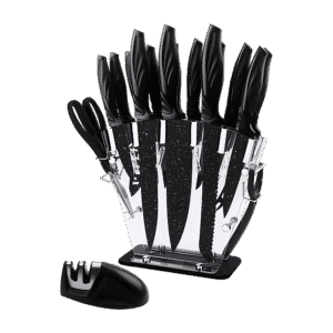 Kitchen 17 Pc Knife Set w/ Block & Sharpener Chef Bread Steak Knives