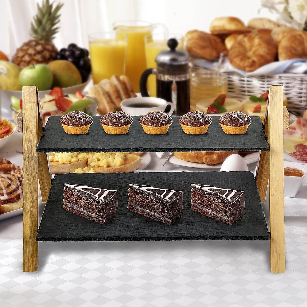 Party 2 Tier Cake Stand Slate Wedding Tiered Serving Stand Afternoon Tea - V63-837241 Party 2 Tier Cake Stand Slate Wedding Tiered Serving Stand Afternoon Tea - Image 5