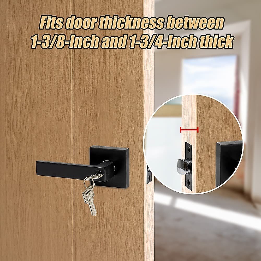 Door Handle Set Lever Key Lock Function Square Black - V63-837381 Door Handle Set Lever Key Lock Function Square Black - Image 5