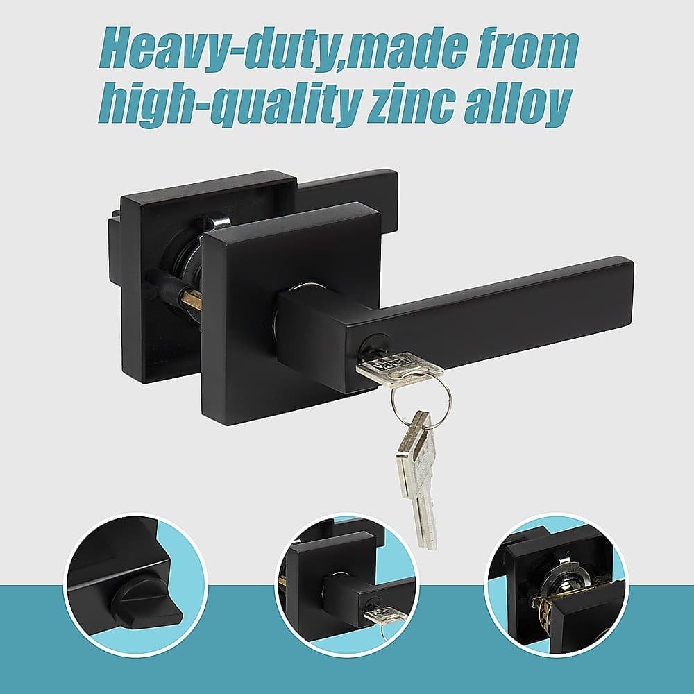 Door Handle Set Lever Key Lock Function Square Black - V63-837381 Door Handle Set Lever Key Lock Function Square Black - Image 6