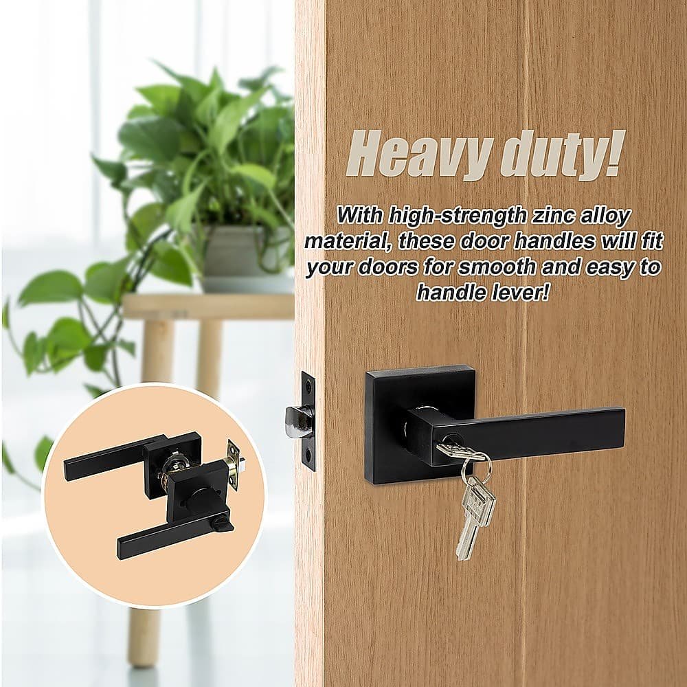 Door Handle Set Lever Key Lock Function Square Black - V63-837381 Door Handle Set Lever Key Lock Function Square Black - Image 8