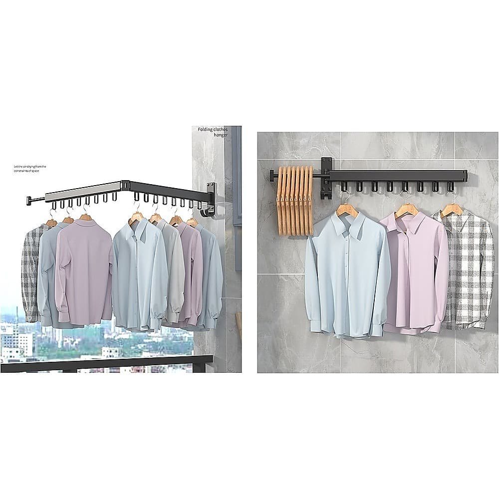 Foldable Wall Hanging Clothes Drying Rack Clothes Balcony Retractable Hanger - V63-837671 Foldable Wall Hanging Clothes Drying Rack Clothes Balcony Retractable Hanger - Image 2