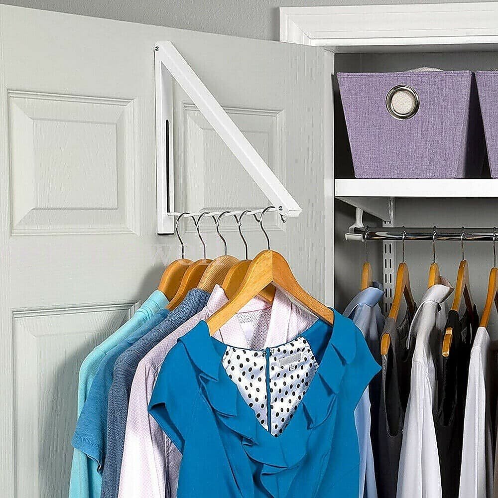 Folding Wall Mount Retractable Clothes Hanger Laundry Drying Rack Organiser - V63-837681 Folding Wall Mount Retractable Clothes Hanger Laundry Drying Rack Organiser - Image 2