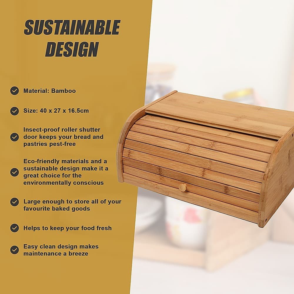 Bamboo Bread Bin Storage Box Kitchen Loaf Pastry Container - V63-837721 Bamboo Bread Bin Storage Box Kitchen Loaf Pastry Container - Image 10