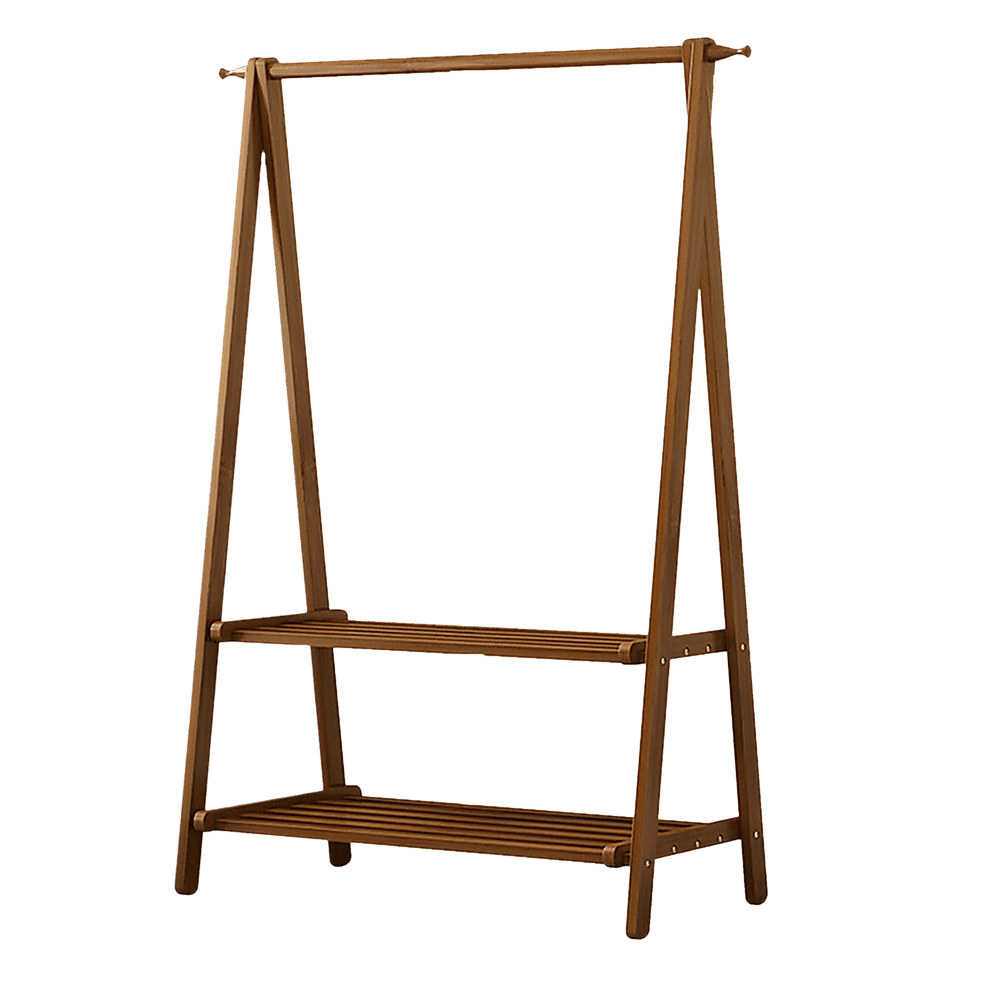 Portable Clothes Rack Coat Garment Stand Bamboo Rail Hanger Airer Closet - V63-838131 Portable Clothes Rack Coat Garment Stand Bamboo Rail Hanger Airer Closet