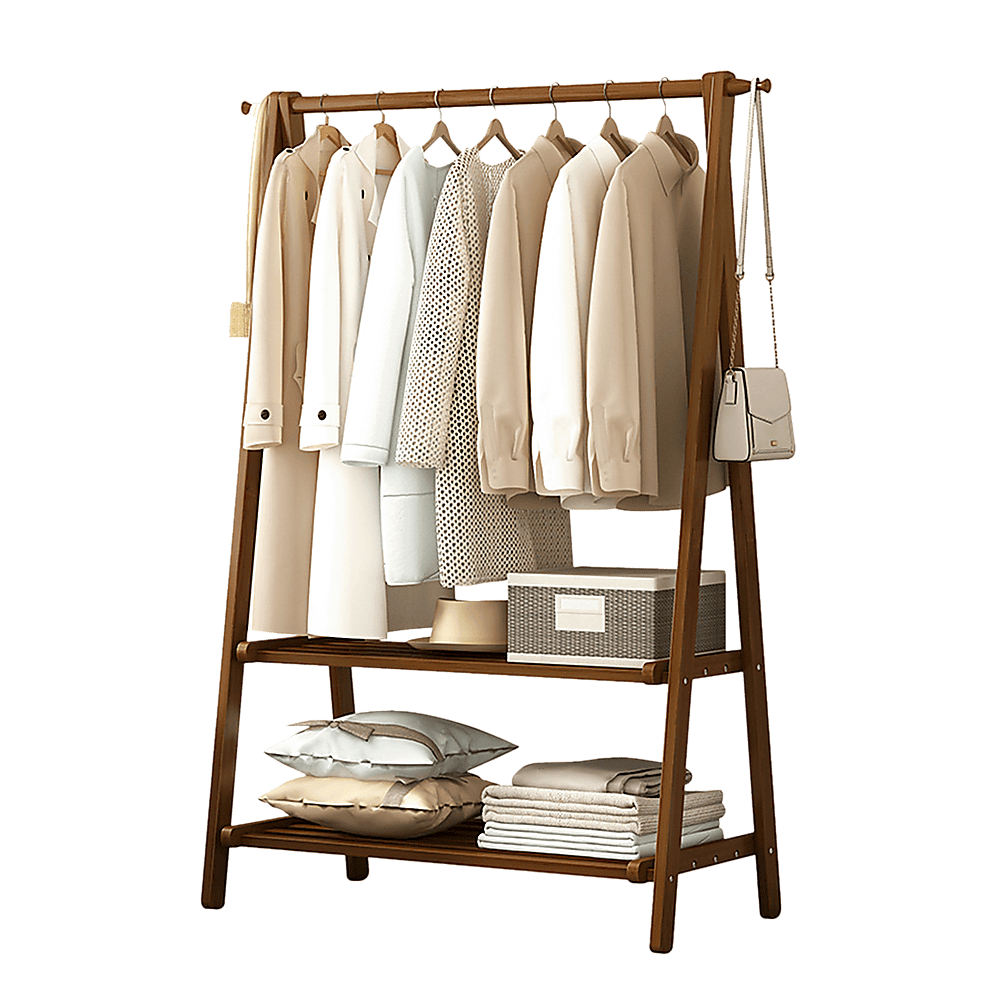 Portable Clothes Rack Coat Garment Stand Bamboo Rail Hanger Airer Closet - V63-838131 Portable Clothes Rack Coat Garment Stand Bamboo Rail Hanger Airer Closet - Image 6