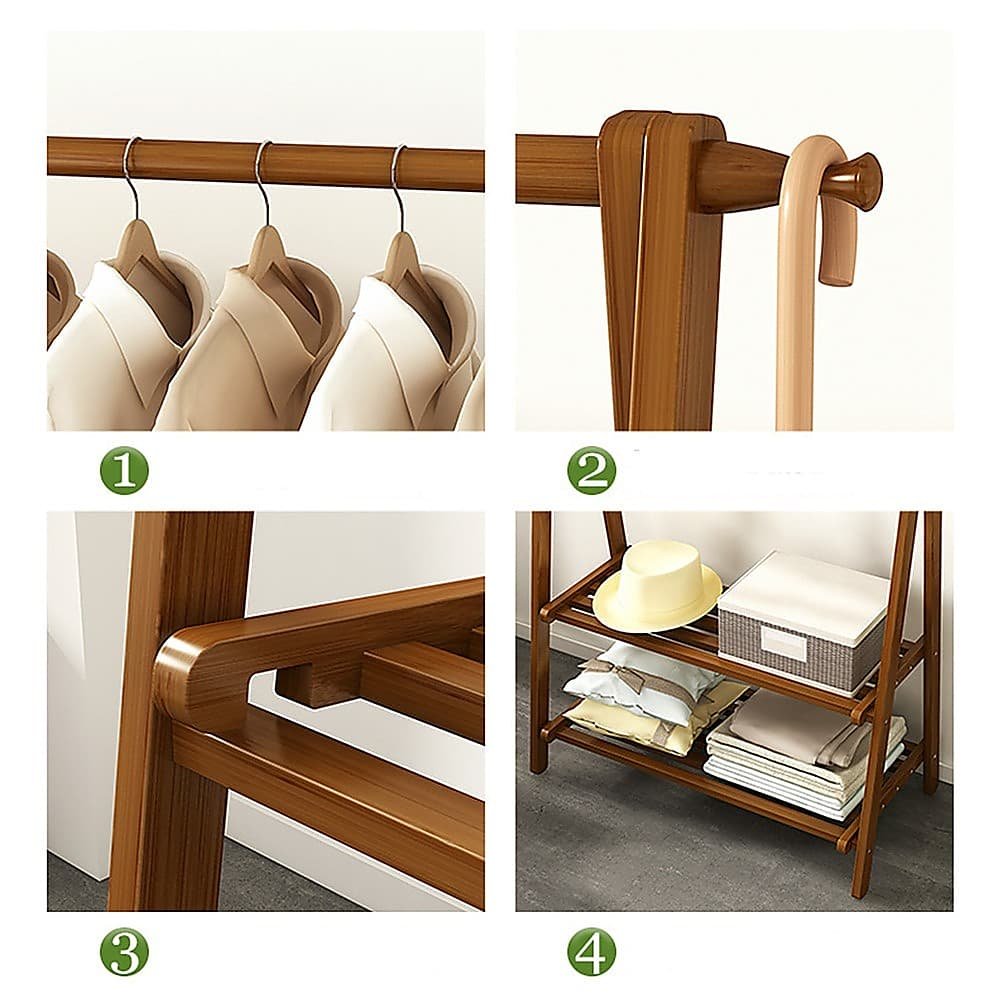 Portable Clothes Rack Coat Garment Stand Bamboo Rail Hanger Airer Closet - V63-838131 Portable Clothes Rack Coat Garment Stand Bamboo Rail Hanger Airer Closet - Image 7