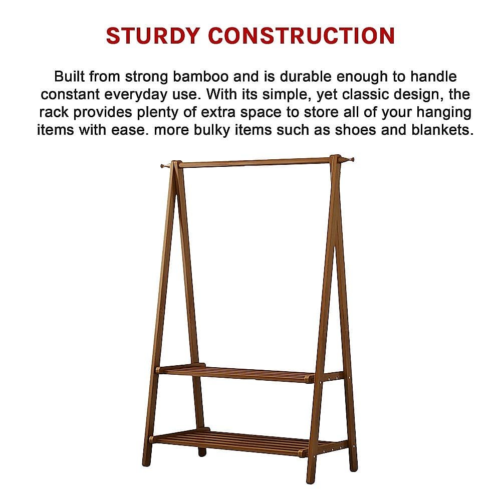 Portable Clothes Rack Coat Garment Stand Bamboo Rail Hanger Airer Closet - V63-838131 Portable Clothes Rack Coat Garment Stand Bamboo Rail Hanger Airer Closet - Image 8