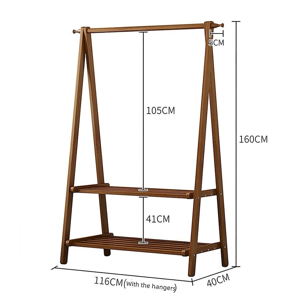 Portable Clothes Rack Coat Garment Stand Bamboo Rail Hanger Airer Closet - V63-838131 Portable Clothes Rack Coat Garment Stand Bamboo Rail Hanger Airer Closet - Image 9