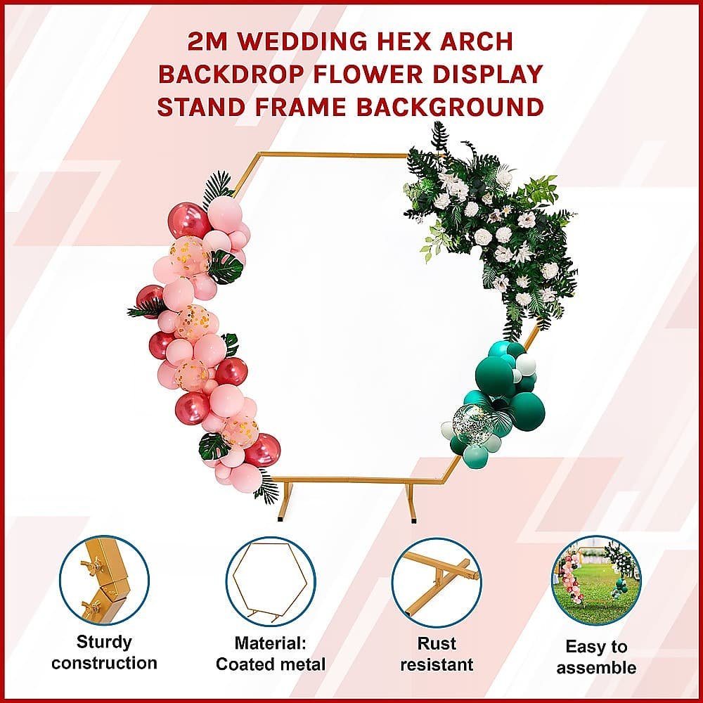 2M Wedding Hex Arch Backdrop Flower Display Stand Frame Background - V63-838591 2M Wedding Hex Arch Backdrop Flower Display Stand Frame Background - Image 3