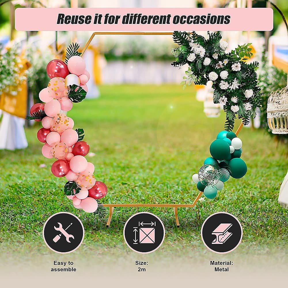 2M Wedding Hex Arch Backdrop Flower Display Stand Frame Background - V63-838591 2M Wedding Hex Arch Backdrop Flower Display Stand Frame Background - Image 5