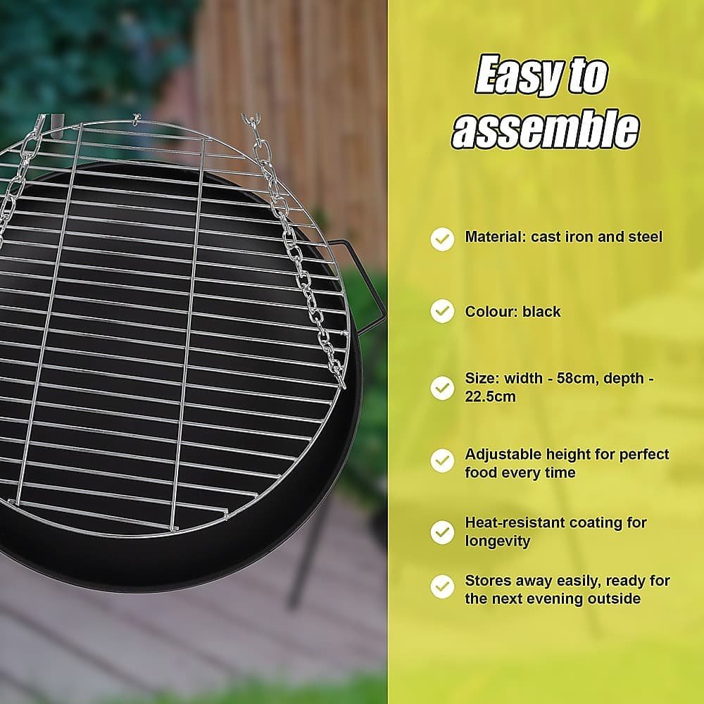 Tripod Garden Fire Pit BBQ – Cast Iron & Steel Round Outdoor Fire Bowl - V63-838851 Tripod Garden Fire Pit BBQ – Cast Iron & Steel Round Outdoor Fire Bowl - Image 8