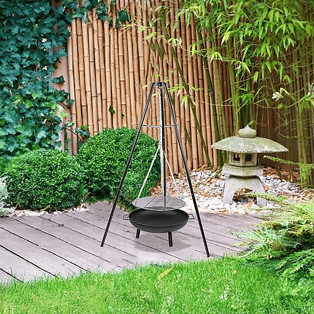Tripod Garden Fire Pit BBQ – Cast Iron & Steel Round Outdoor Fire Bowl - V63-838851 Tripod Garden Fire Pit BBQ – Cast Iron & Steel Round Outdoor Fire Bowl - Image 2