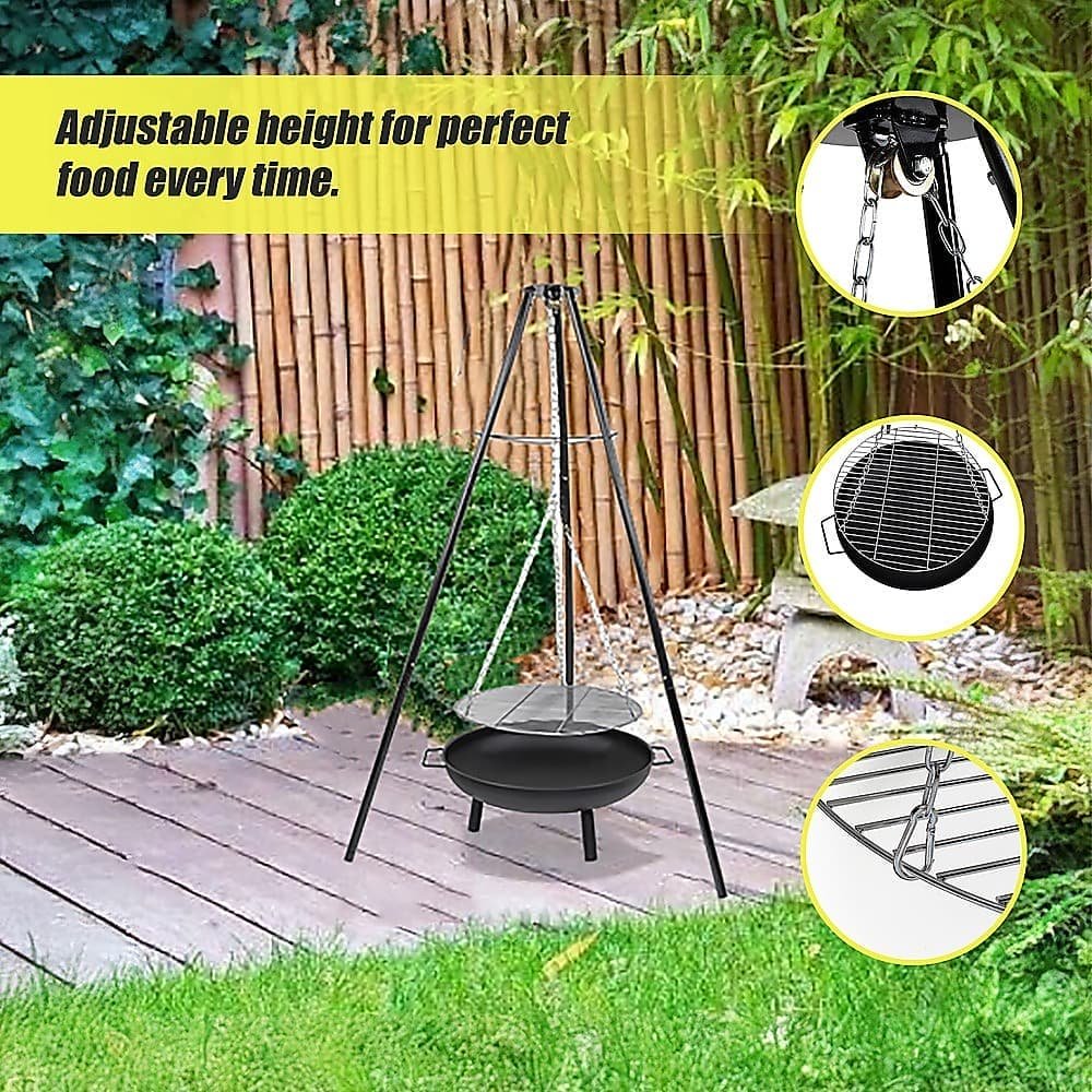 Tripod Garden Fire Pit BBQ – Cast Iron & Steel Round Outdoor Fire Bowl - V63-838851 Tripod Garden Fire Pit BBQ – Cast Iron & Steel Round Outdoor Fire Bowl - Image 6