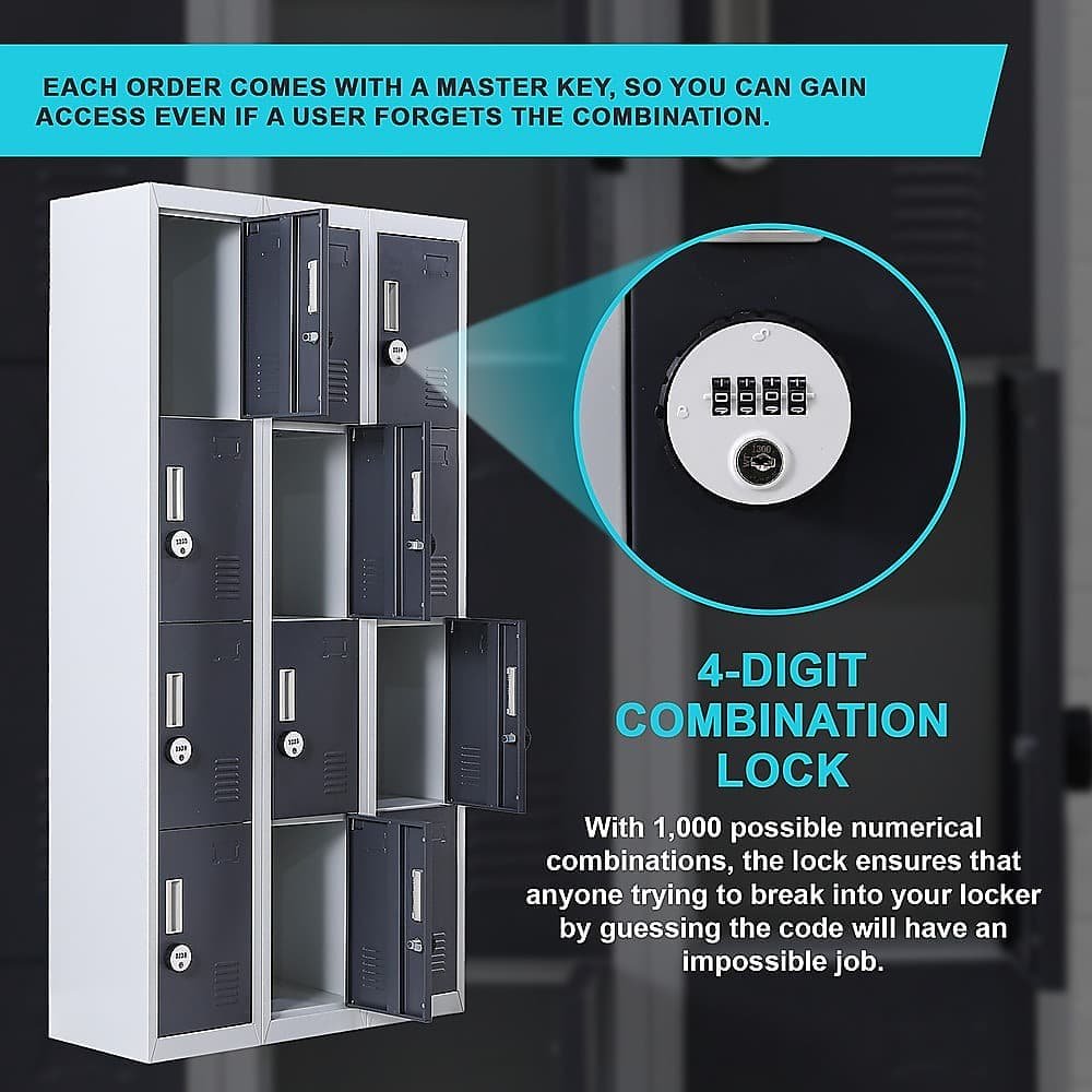 12-Door Locker for Office Gym Shed School Home Storage - 4-Digit Combination Lock - V63-839041 12-Door Locker for Office Gym Shed School Home Storage - 4-Digit Combination Lock - Image 6