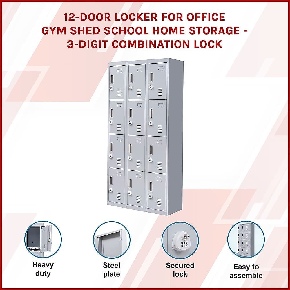 12-Door Locker for Office Gym Shed School Home Storage - 3-Digit Combination Lock - V63-839071 12-Door Locker for Office Gym Shed School Home Storage - 3-Digit Combination Lock - Image 3