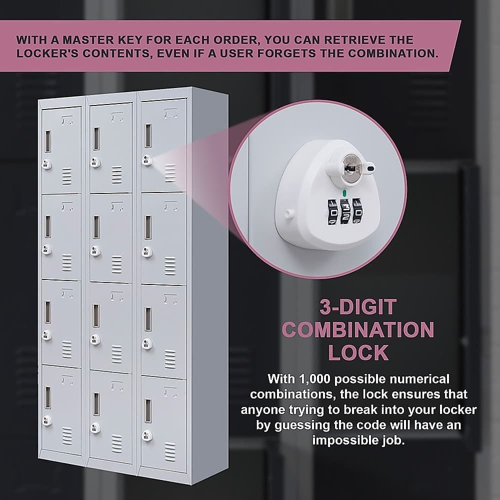 12-Door Locker for Office Gym Shed School Home Storage - 3-Digit Combination Lock - V63-839071 12-Door Locker for Office Gym Shed School Home Storage - 3-Digit Combination Lock - Image 7