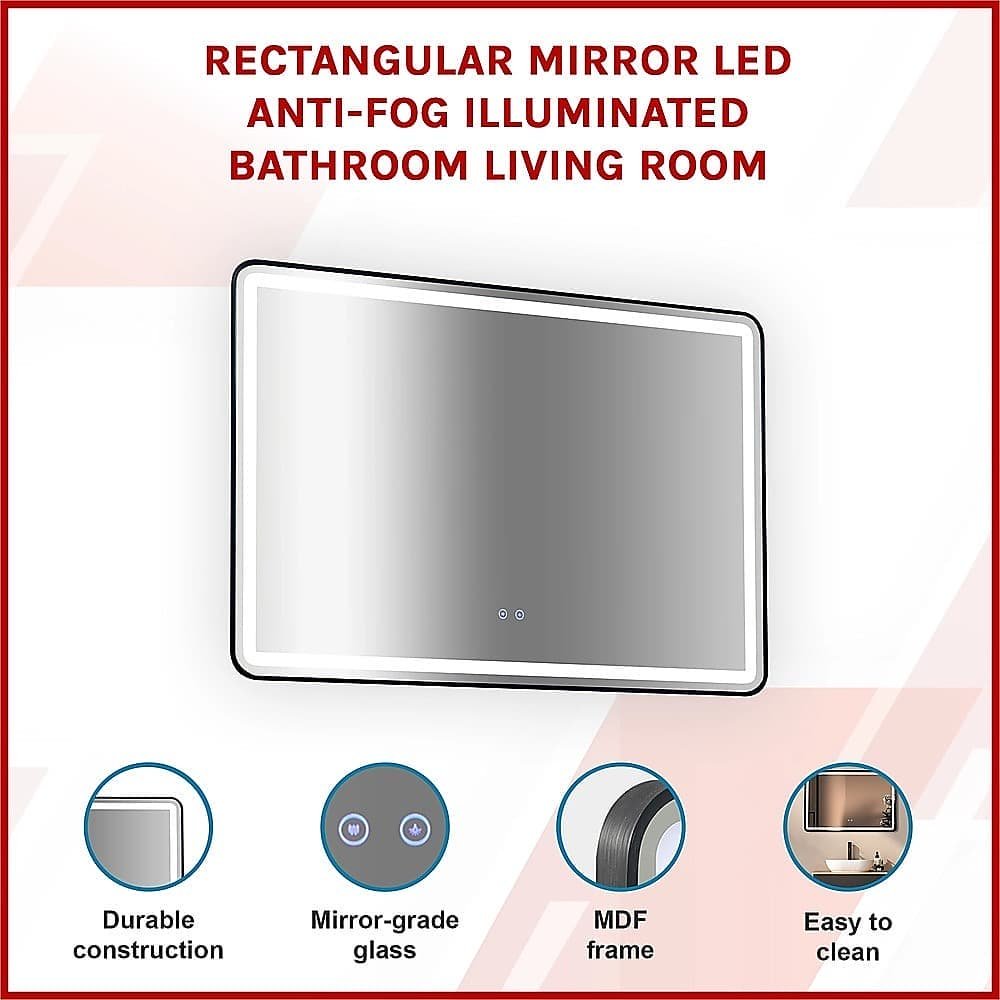 Rectangular Mirror LED Anti-Fog Illuminated Bathroom Living Room - V63-840661 Rectangular Mirror LED Anti-Fog Illuminated Bathroom Living Room - Image 3