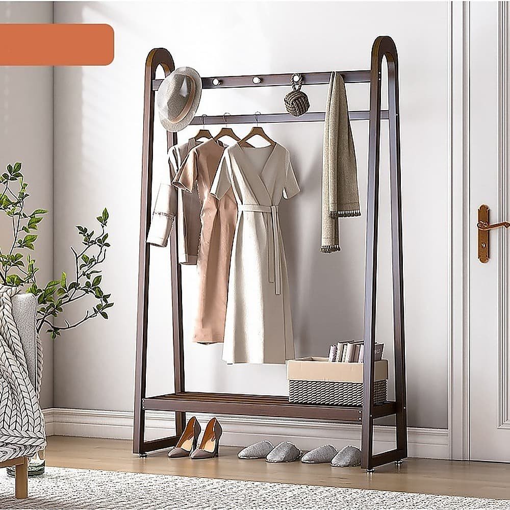 Dark Wood 160x100cm Clothes Rack Slim Stylish Space Saving - V63-840821 V63 840821 219282 01