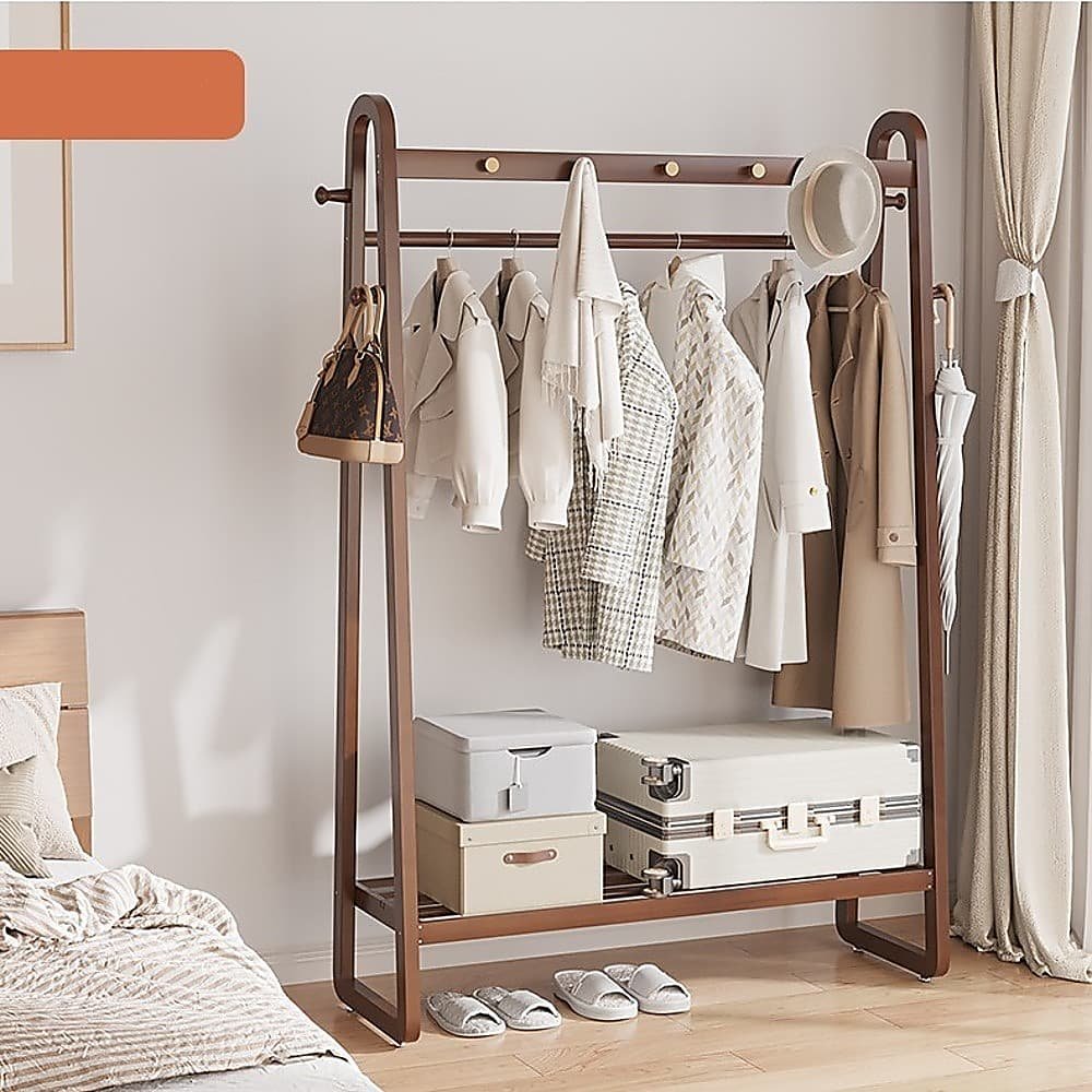 Dark Wood 160x100cm Clothes Rack Slim Stylish Space Saving - V63-840821 V63 840821 219282 02