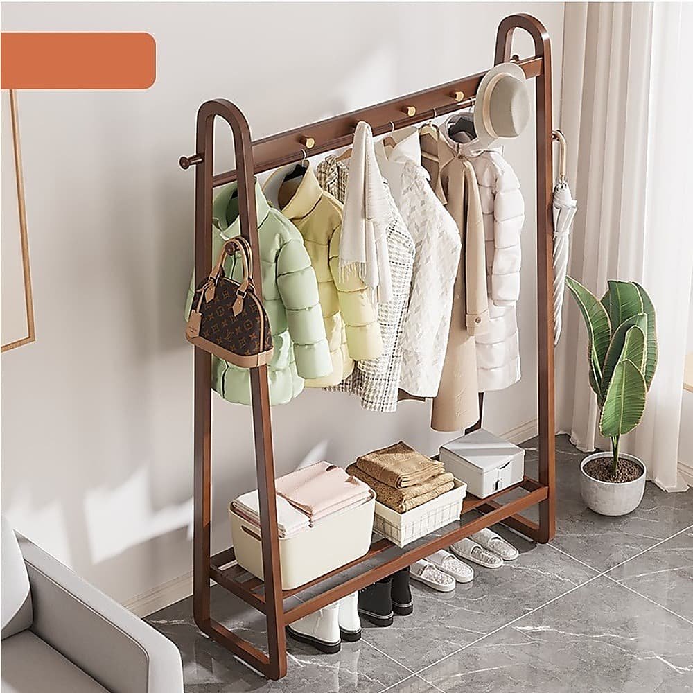 Dark Wood 160x100cm Clothes Rack Slim Stylish Space Saving - V63-840821 V63 840821 219282 04