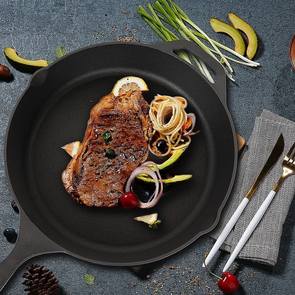 Non-stick Frying Pan Cast Iron Steak Skillet Round BBQ Grill Cookware 30cm - V63-841641 Non-stick Frying Pan Cast Iron Steak Skillet Round BBQ Grill Cookware 30cm - Image 3