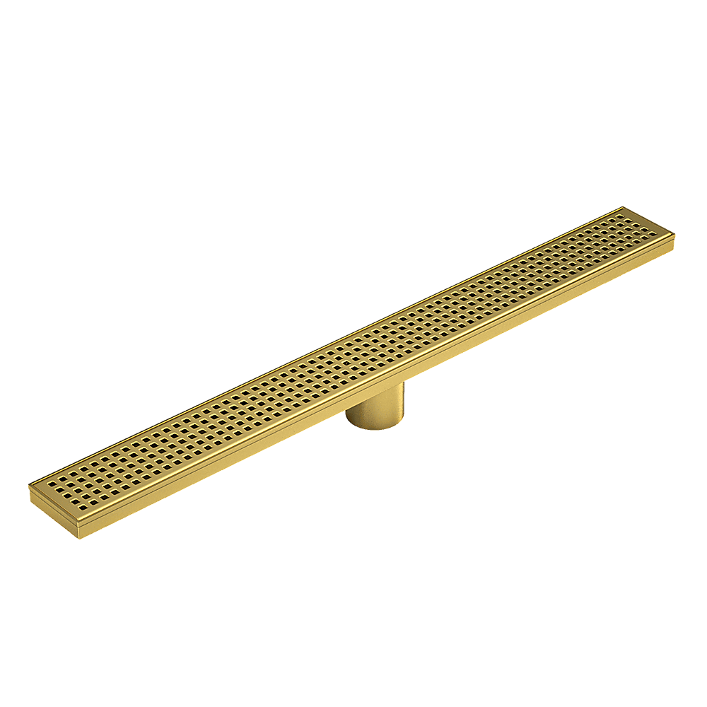 900mm Bathroom Shower Brushed Brass Grate Drain w/ Centre outlet Floor Waste Square Pattern - V63-844701 V63 844701 143409 06