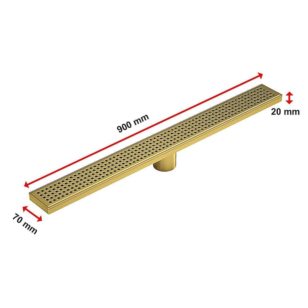 900mm Bathroom Shower Brushed Brass Grate Drain w/ Centre outlet Floor Waste Square Pattern - V63-844701 V63 844701 143409 10
