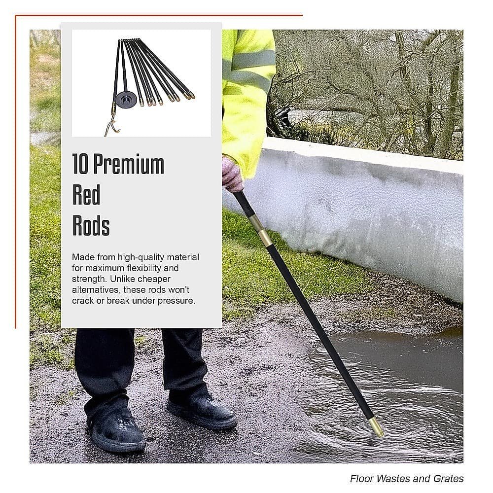 9m Drain Rod Set Kit Plunger Worm Scraper Cleaning Rods Rodding Carry Bag - V63-952311 V63 952311 202506241804 08
