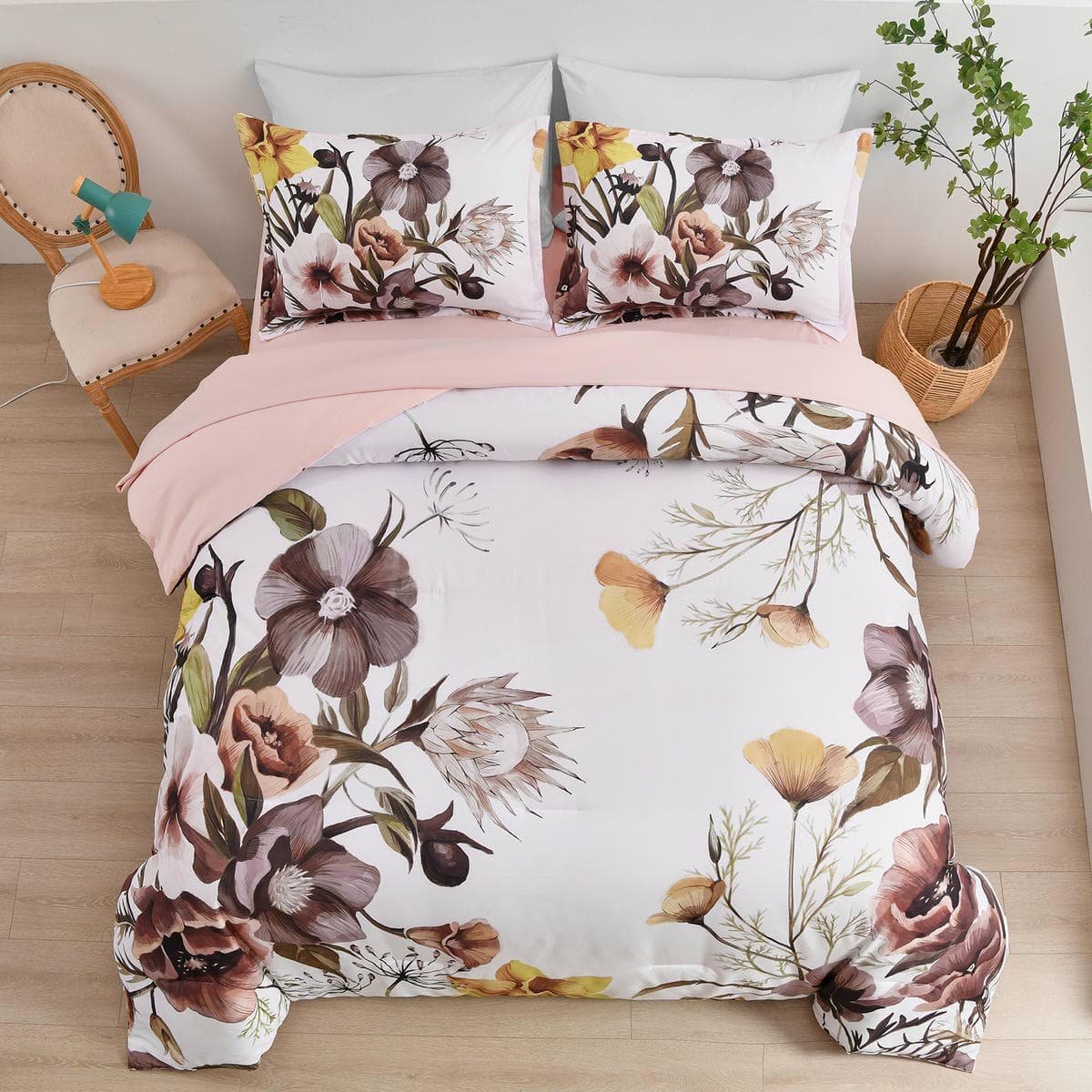 Floral Comforter Set, King Size, Blush Floral 3-Piece Bedding, Soft Microfiber for All Seasons - V745-MAB010807AJ3 V745 MAB010807AJ3 191332 02