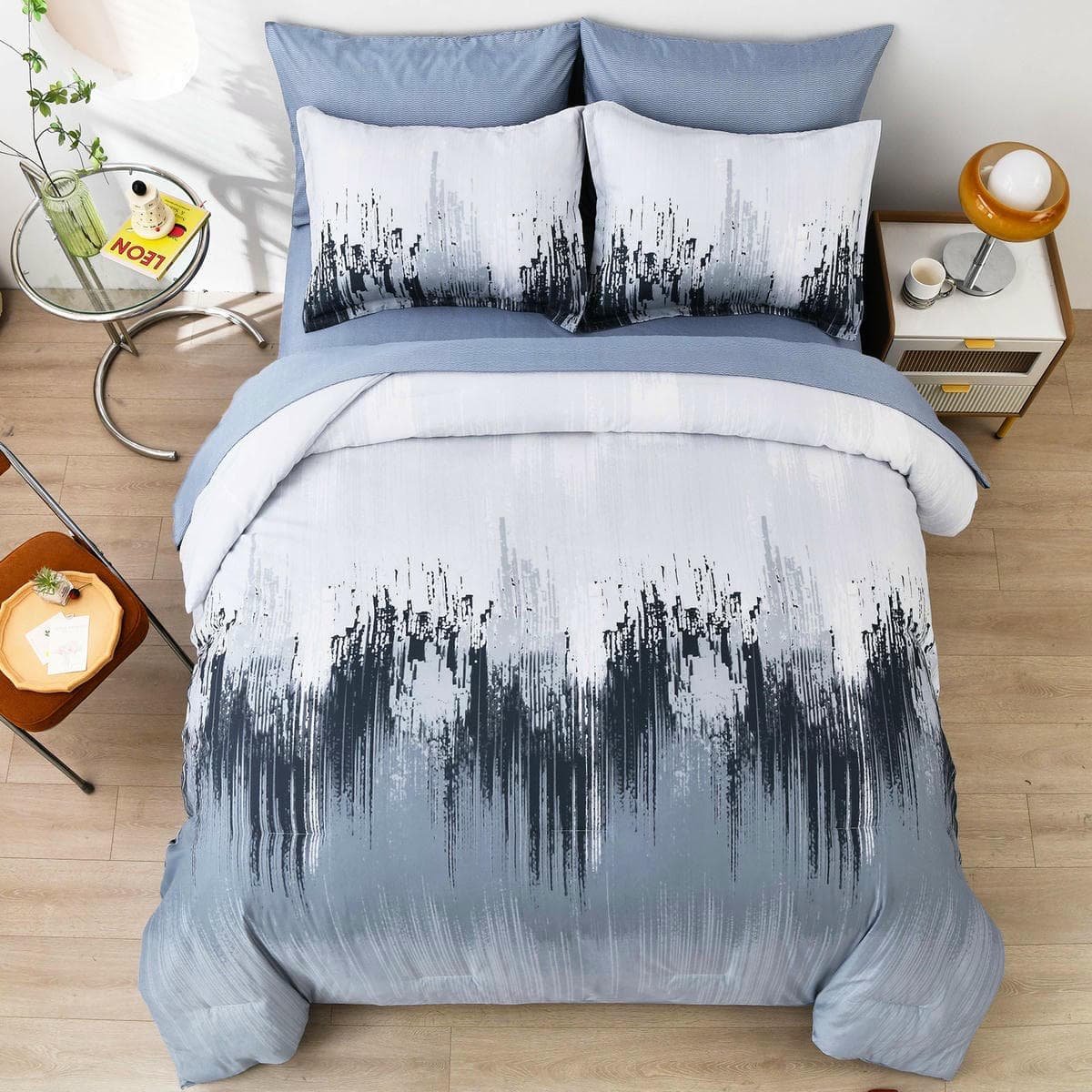 Floral Stripes Comforter Set, King Size, Warm 3-Piece Bedding with Pillowcases - V745-MAB010941AJ3 V745 MAB010941AJ3 191347 01